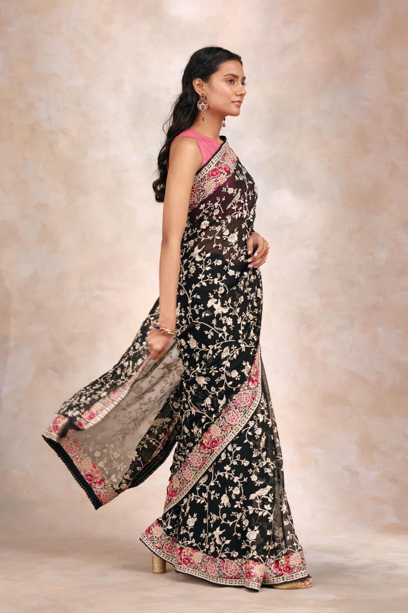 Black Georgette Drape Saree
