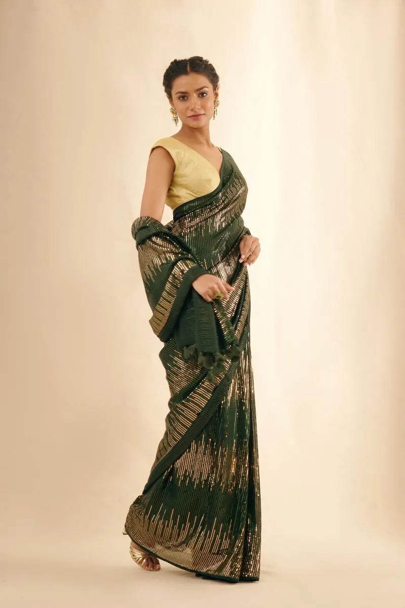 Forest Green Sequin Saree
