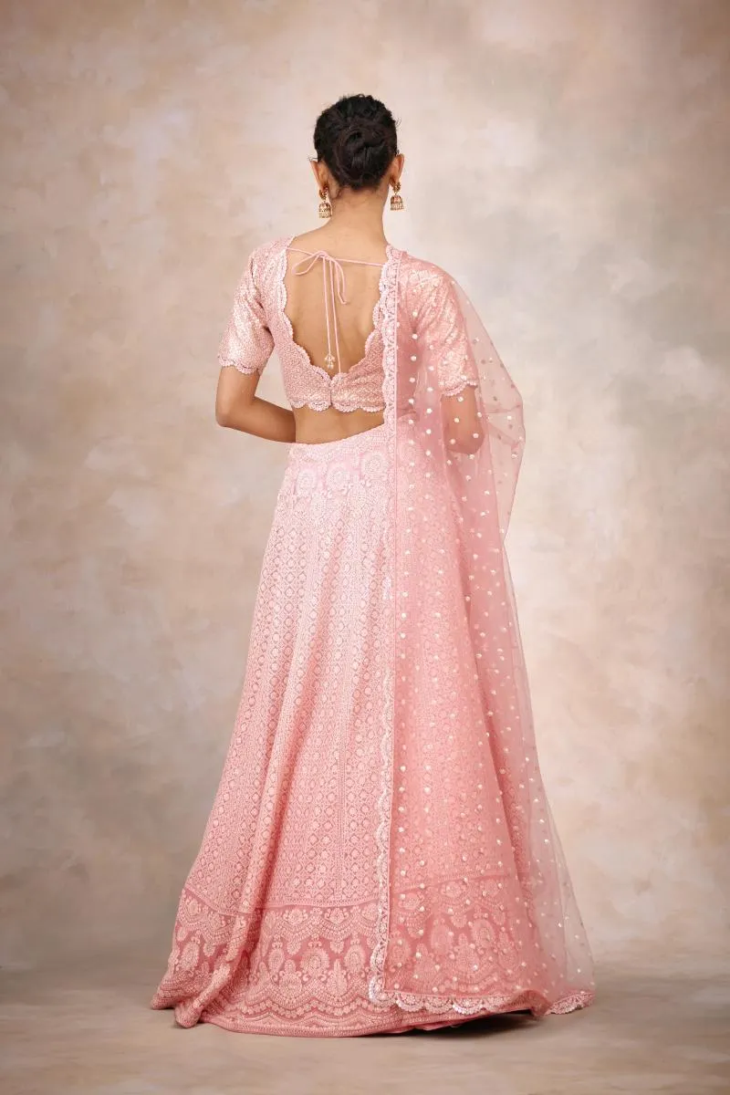 Burnt Coral Chikankari Lehenga