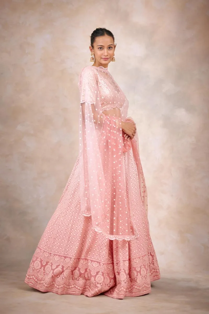 Burnt Coral Chikankari Lehenga