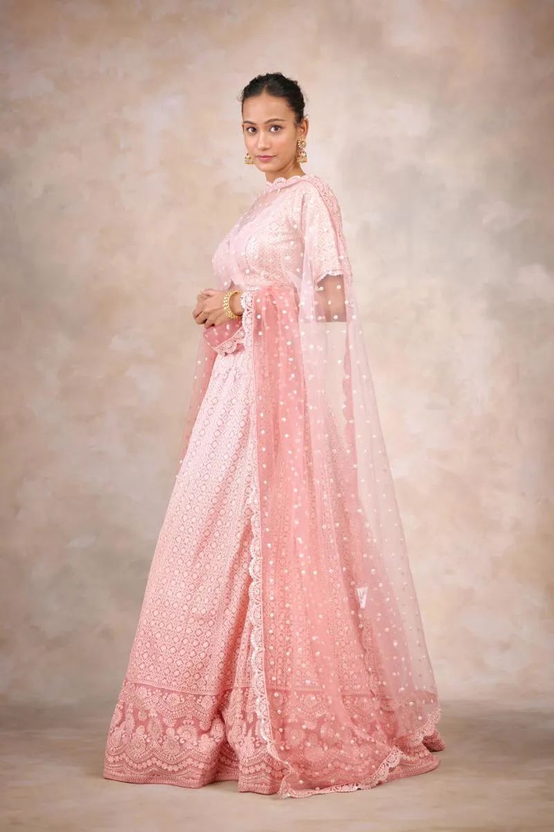 Burnt Coral Chikankari Lehenga