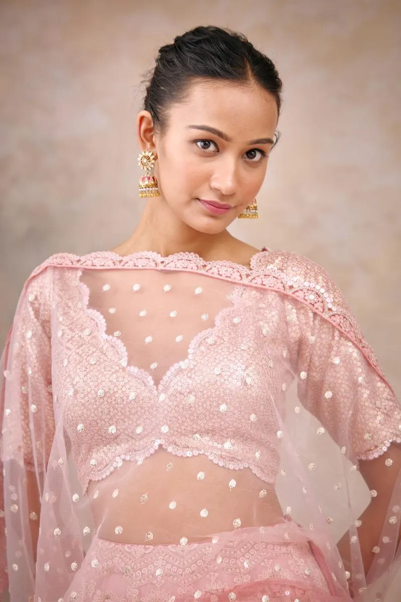 Burnt Coral Chikankari Lehenga