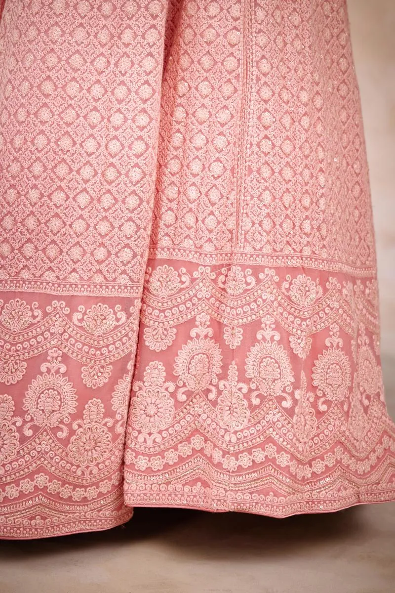 Burnt Coral Chikankari Lehenga