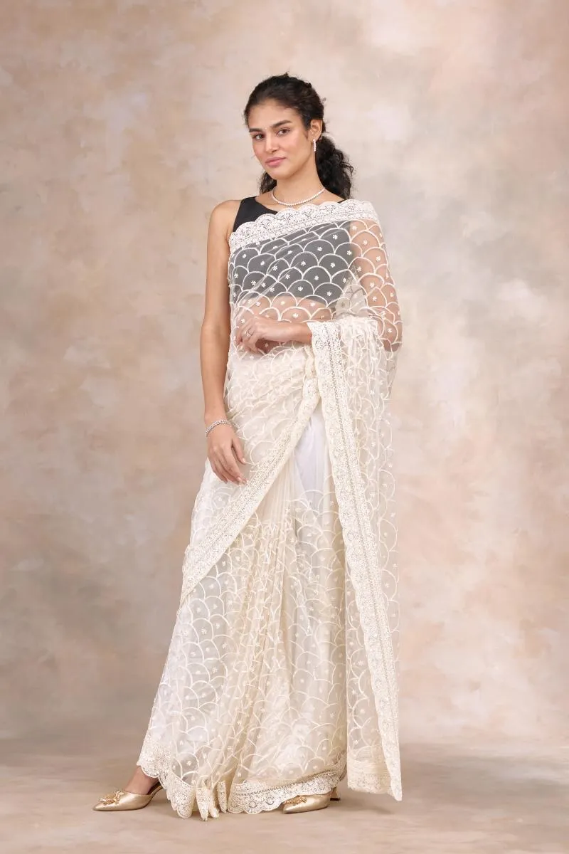 Daisy White Net Saree