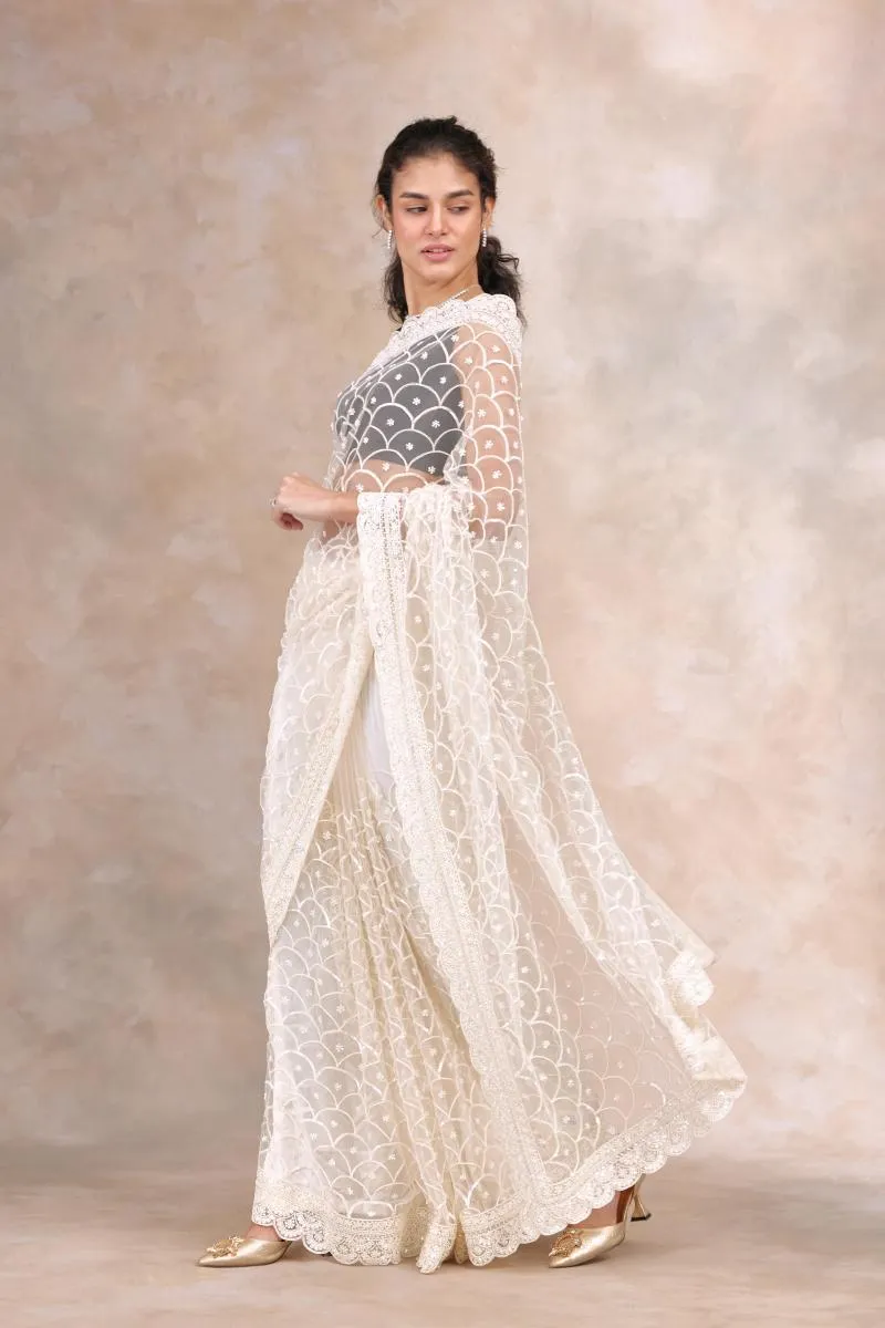 Daisy White Net Saree