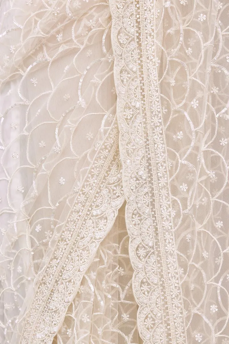 Daisy White Net Saree