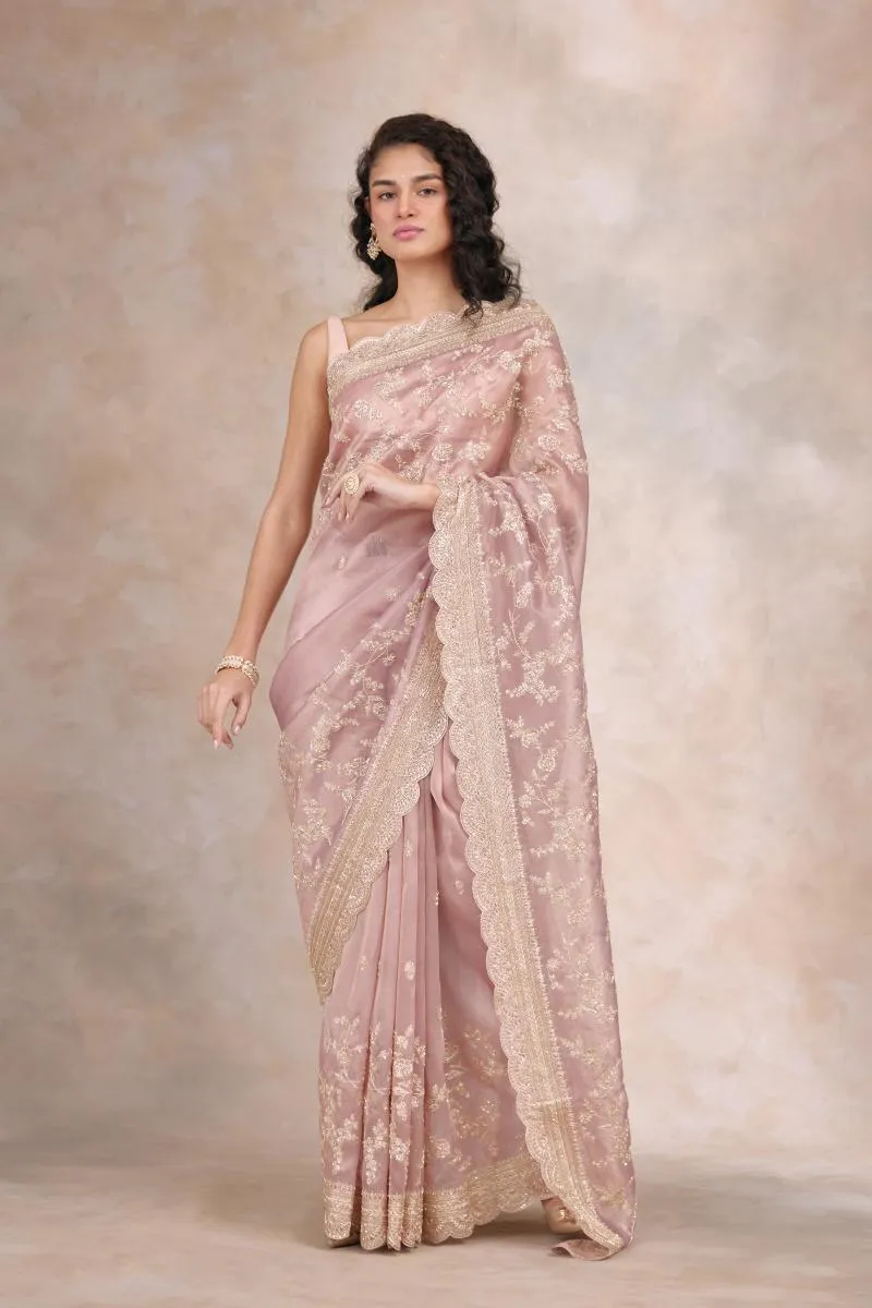 Gold Rose Organza Saree