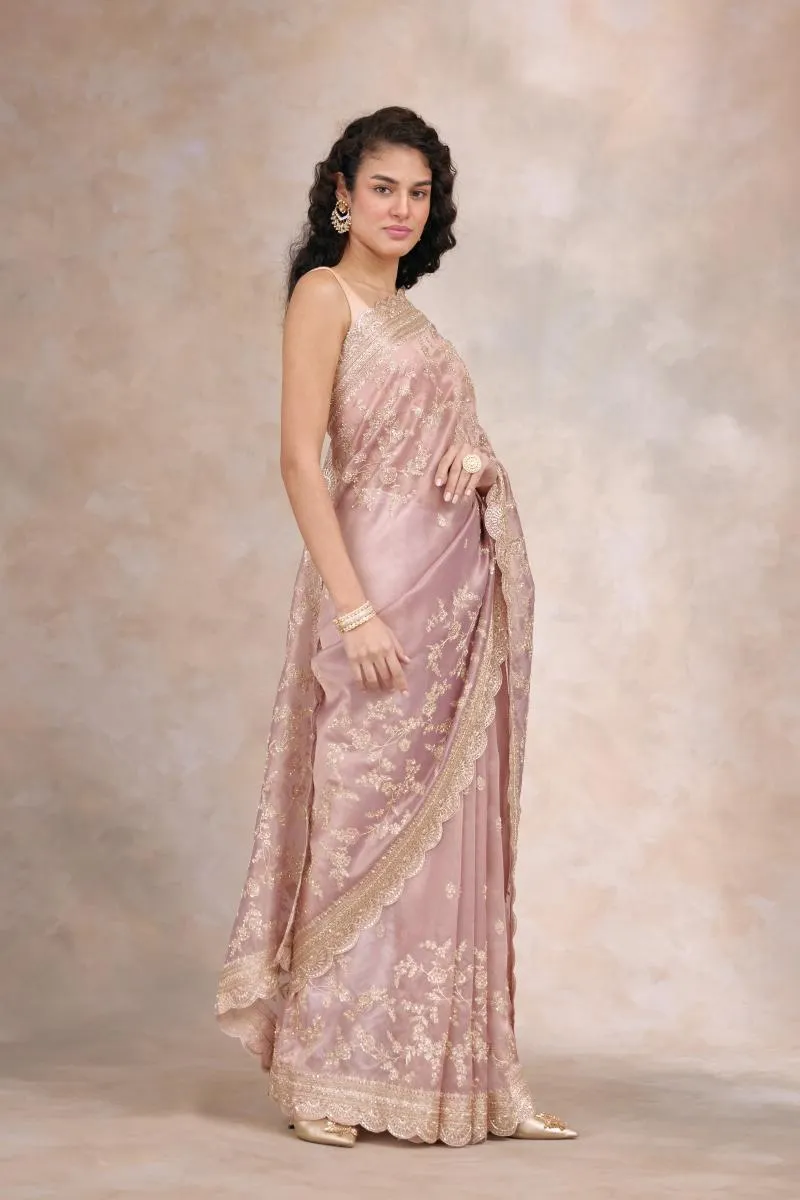 Gold Rose Organza Saree