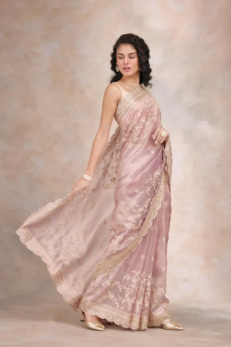 Gold Rose Organza Saree
