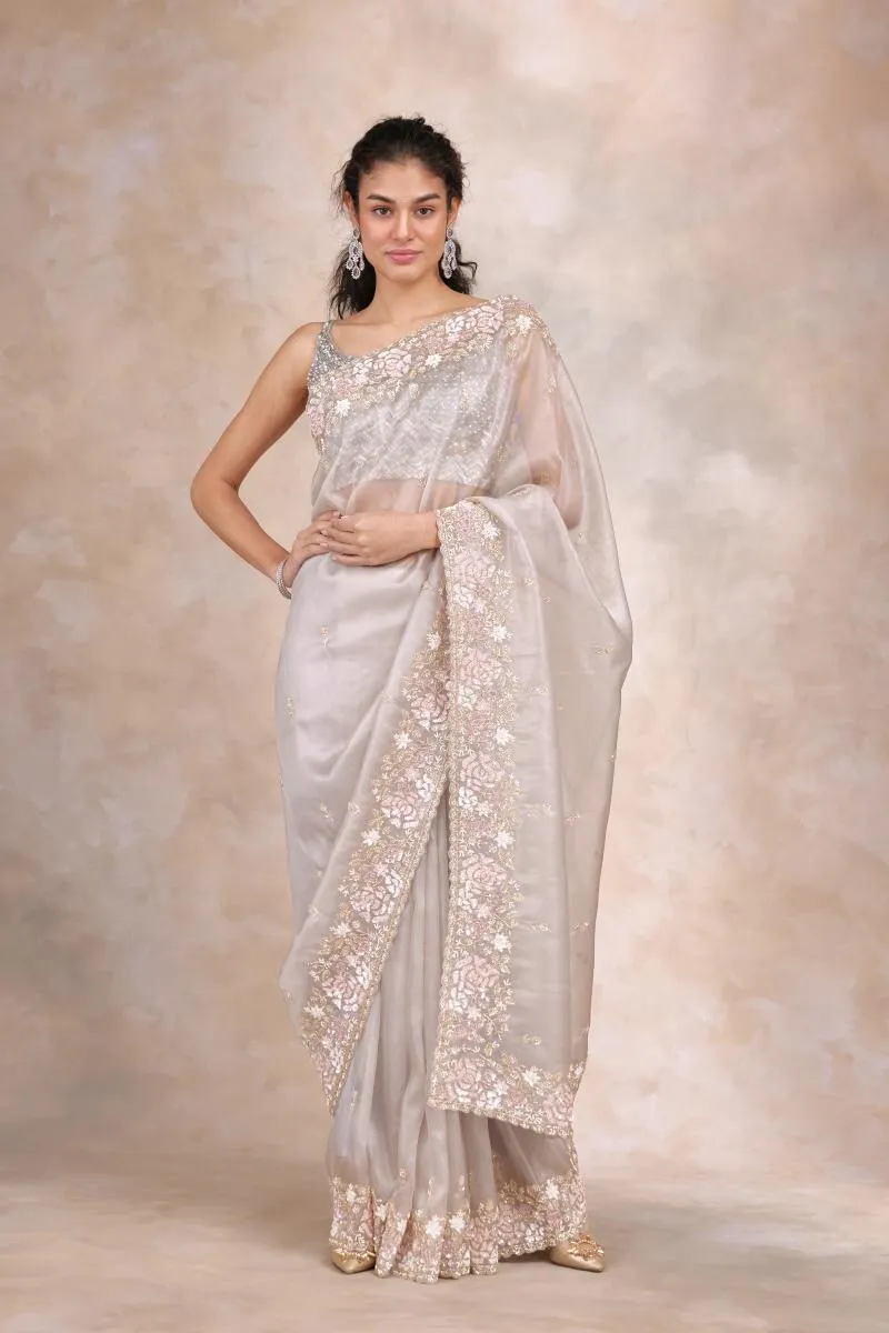 Icy Grey Organza Saree