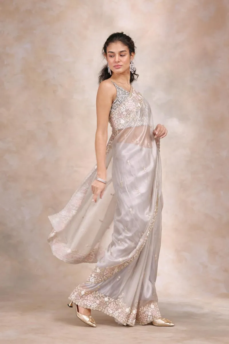 Icy Grey Organza Saree