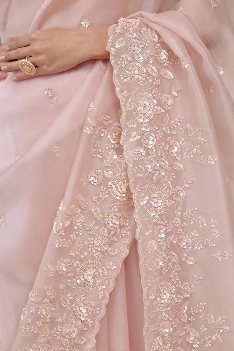 Powder Pink Organza Saree