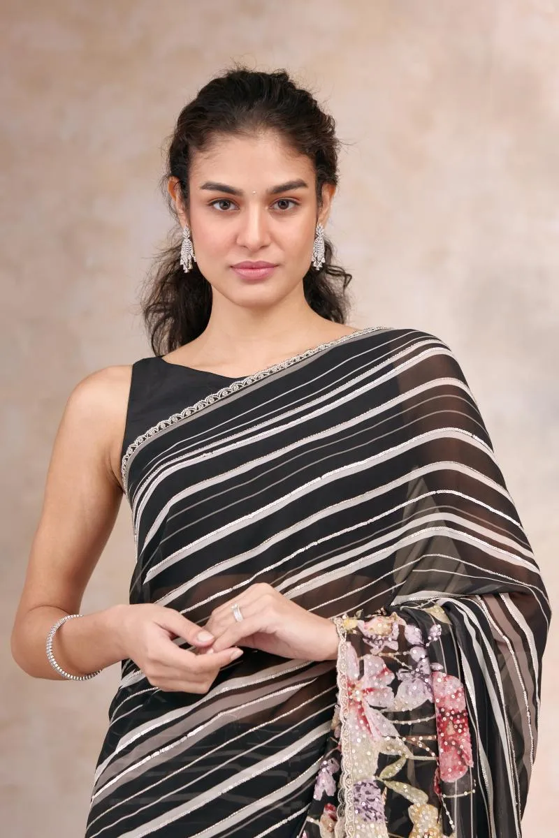 Black & White Georgette Saree