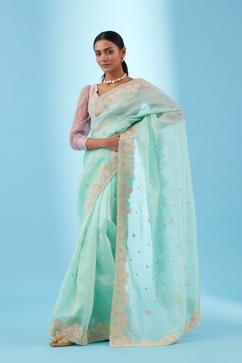 Sea Green Organza Saree Frontier Raas