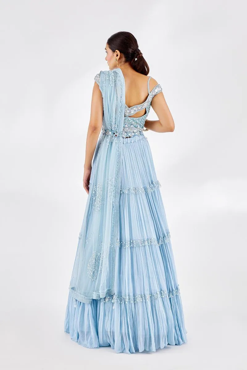 Powder Blue Chiffon Lehenga