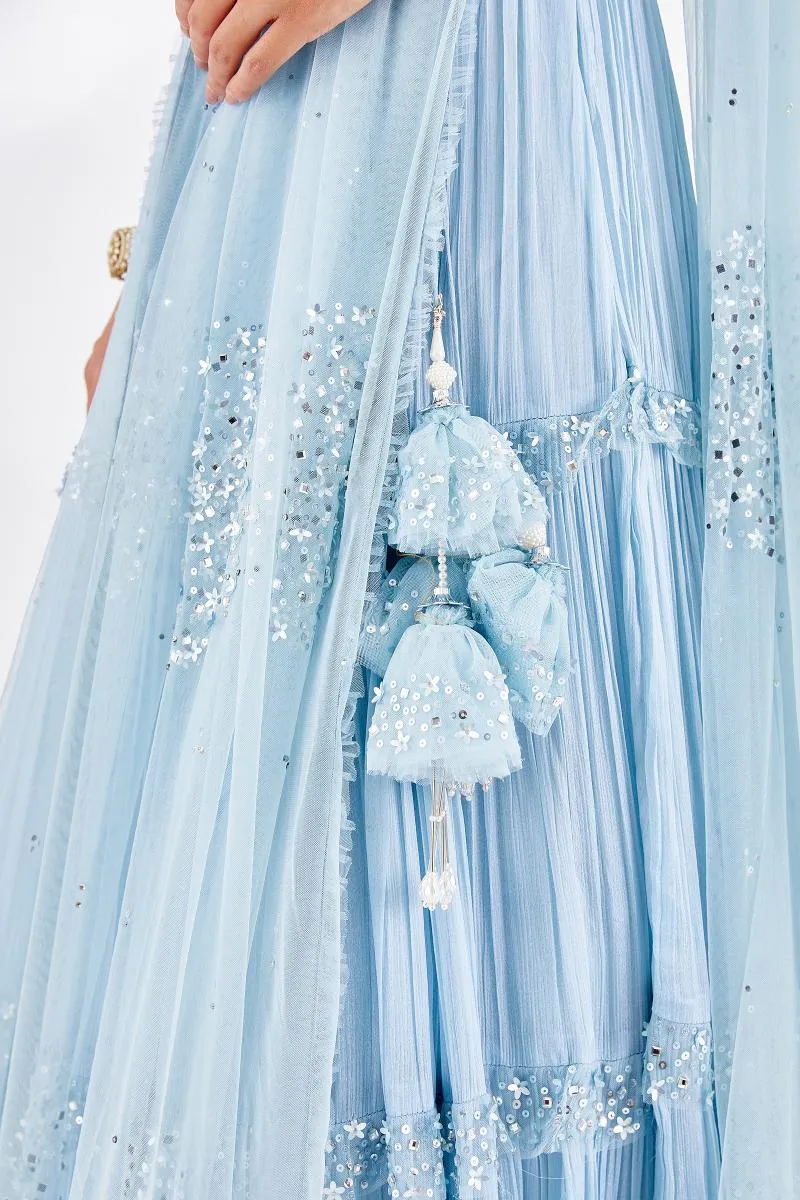 Powder Blue Chiffon Lehenga