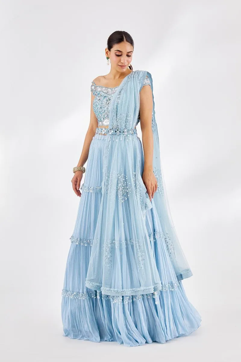 Powder Blue Chiffon Lehenga