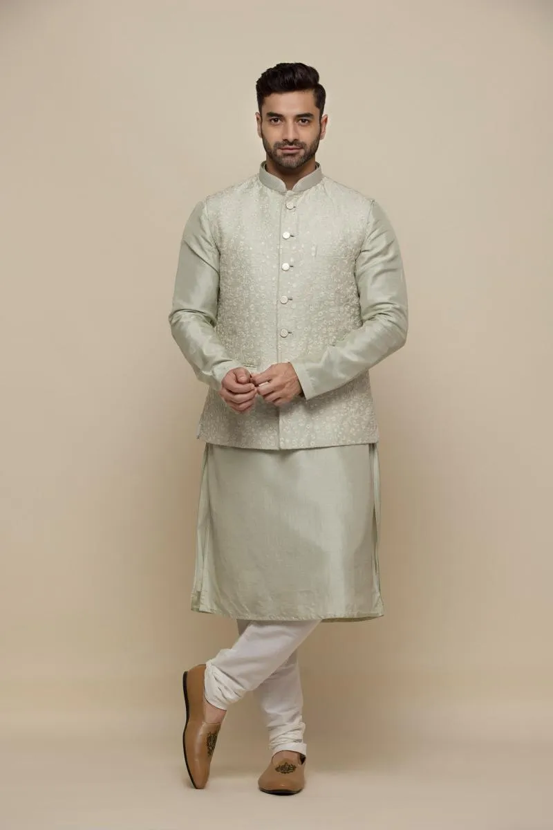 Soft Green Silk Jacket Set