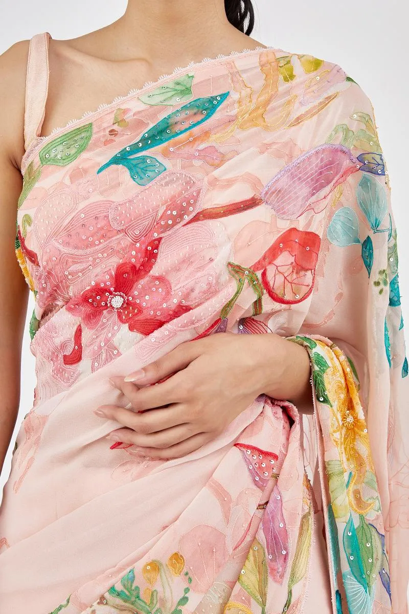 Coral Printed Georgette Saree