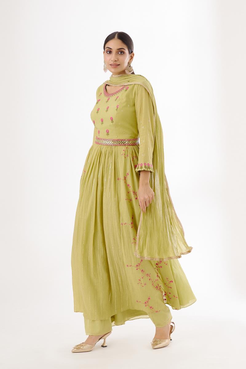 Lime,Green,Suit,Set,Frontier,Raas