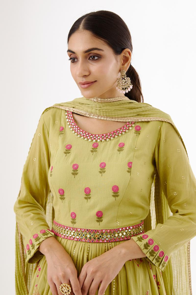 Lime,Green,Suit,Set,Frontier,Raas