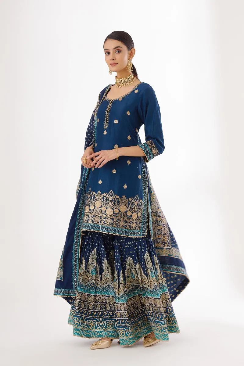 Royal Blue Silk Garara Suit