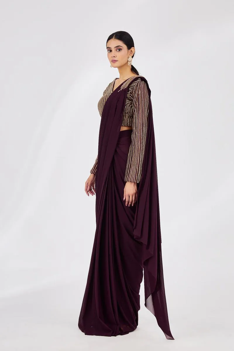 Wine Red Drape Saree