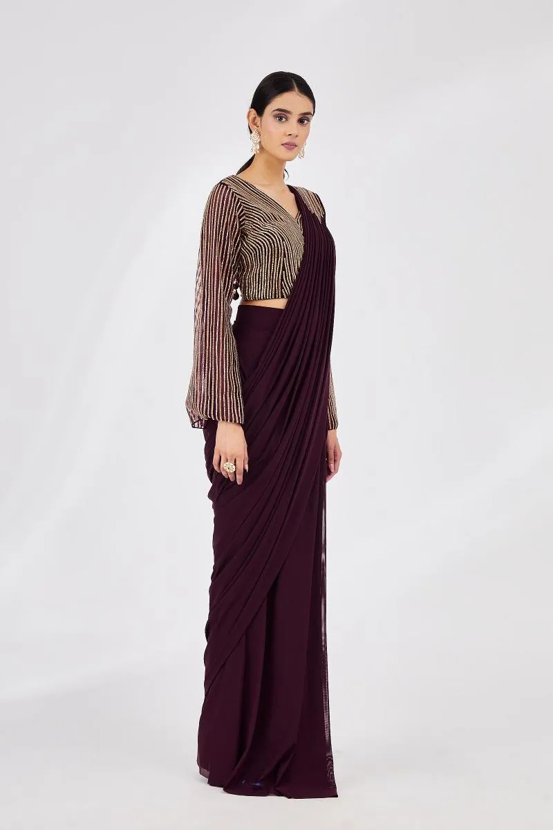 Wine Red Drape Saree