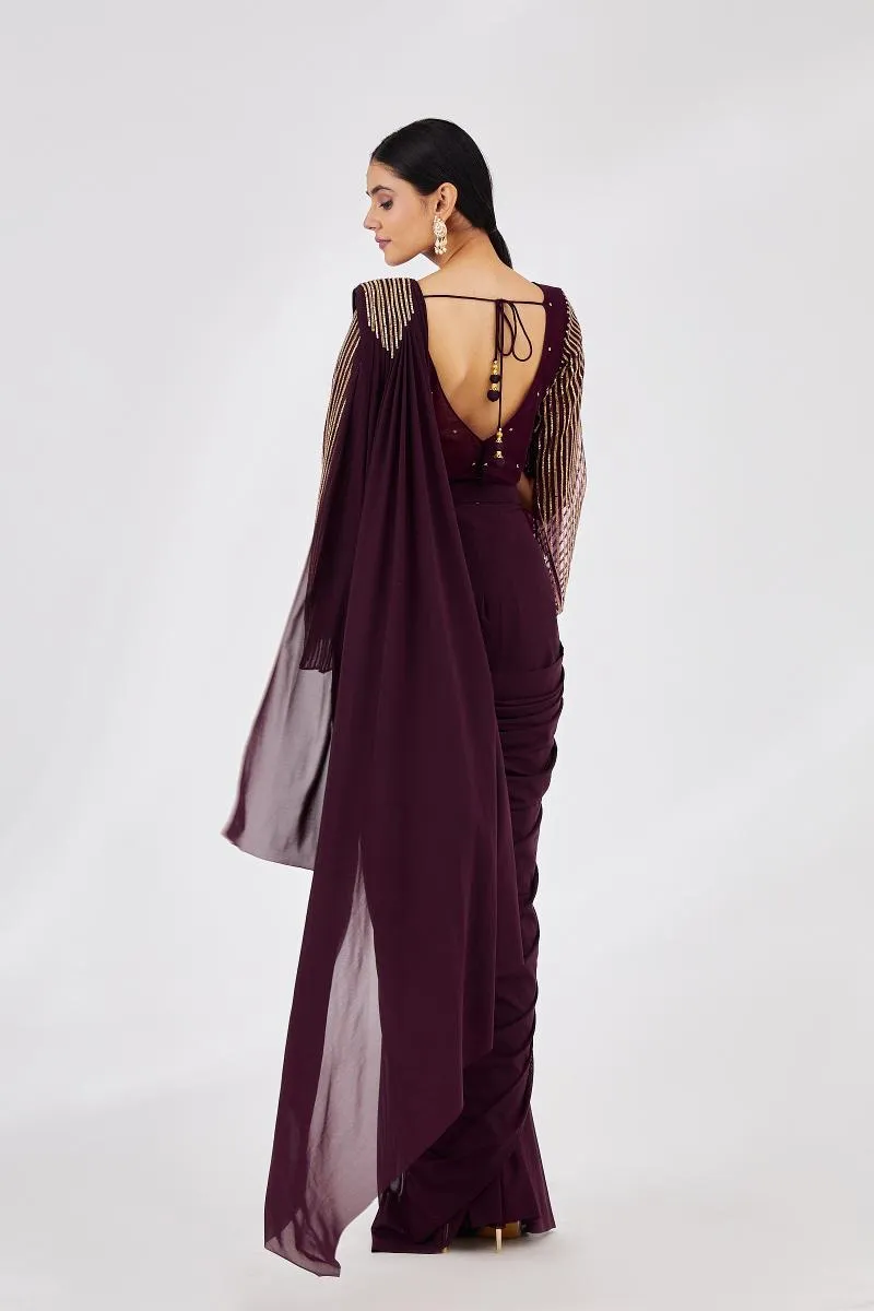 Wine Red Drape Saree