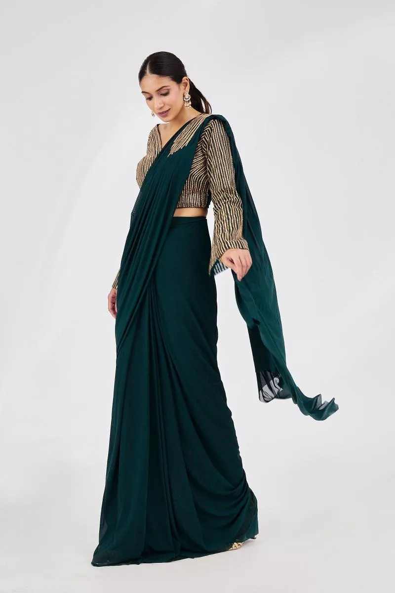 Bottle Green Drape Saree