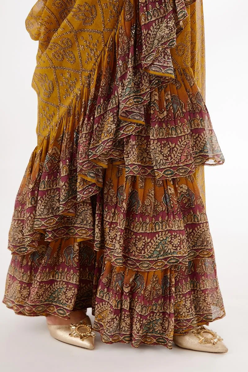 Mustard Crepe Drape Saree