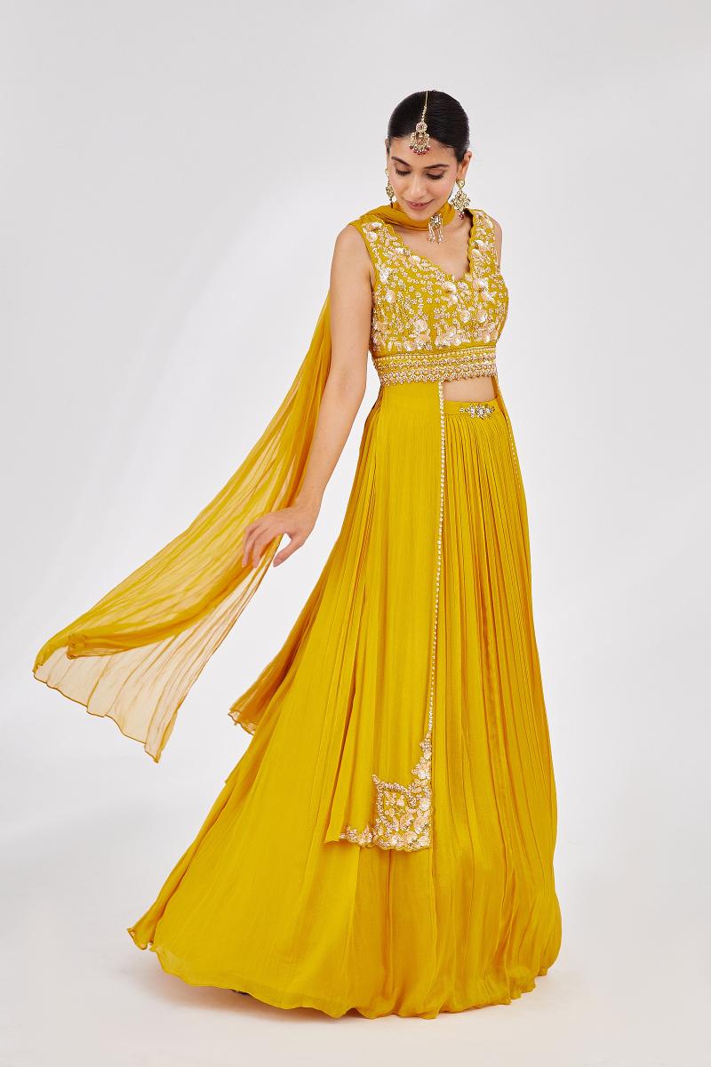 Mustard Chinnor Lehenga- Frontier Raas