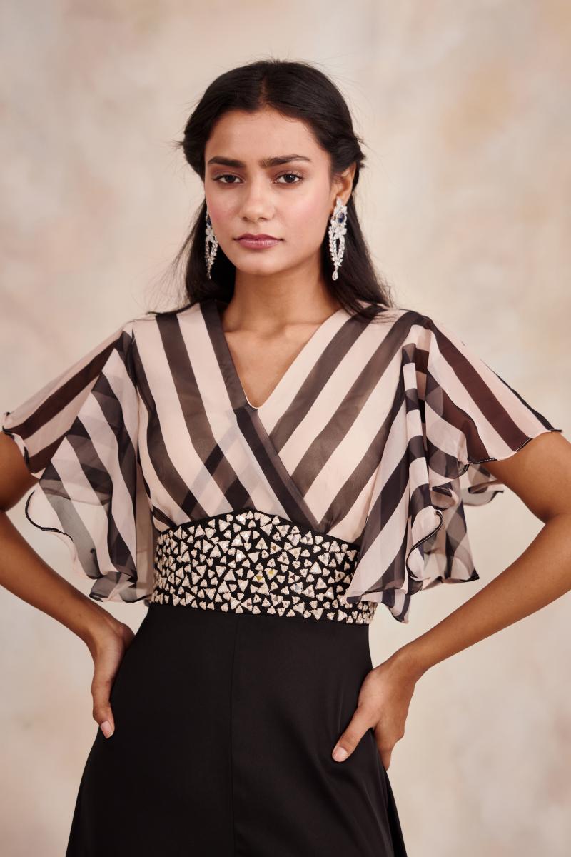 Georgette Top with Woven Stripe Scarf