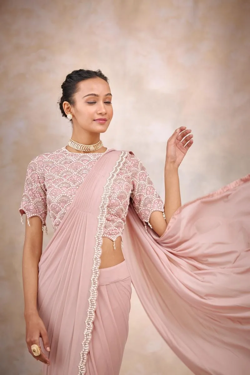 Peach Prosecco Drape Saree