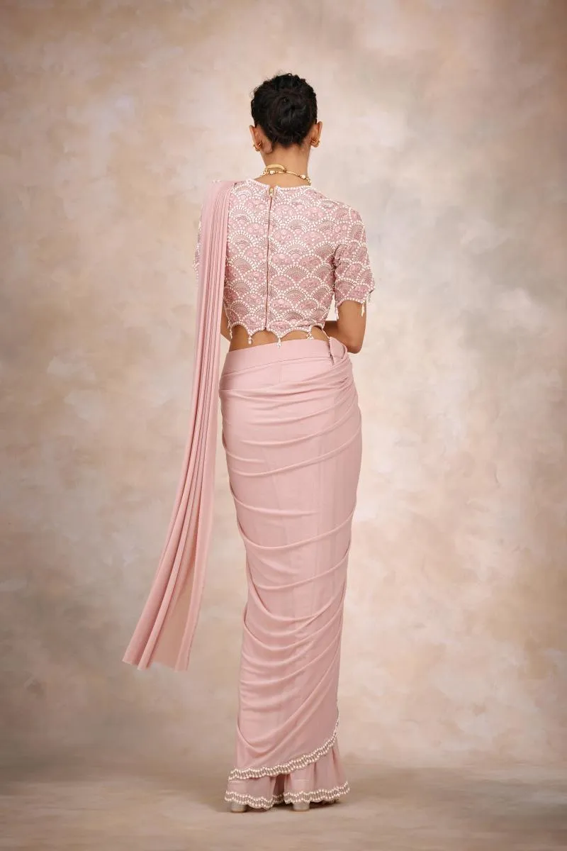 Peach Prosecco Drape Saree