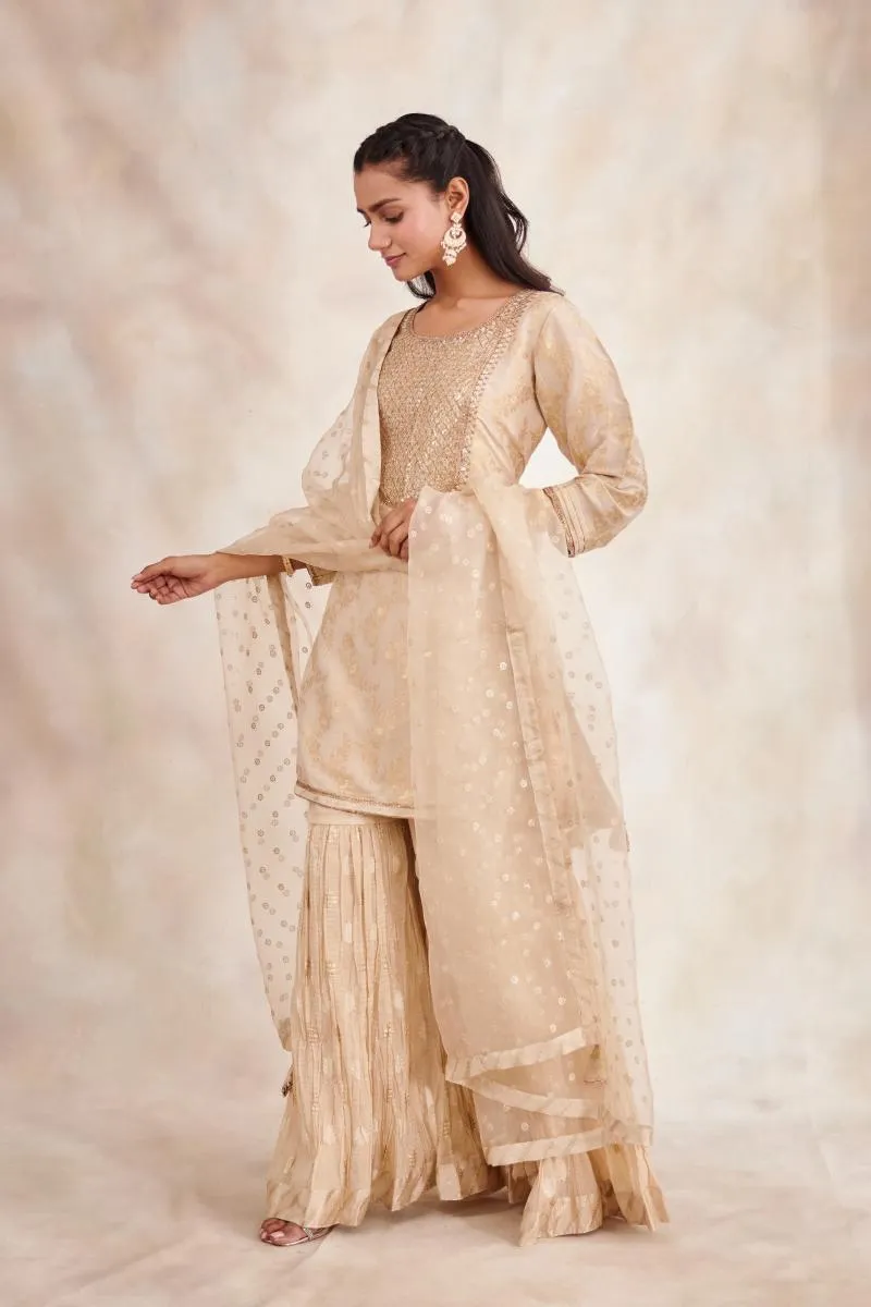 Beige Banarasi Garara Suit Set