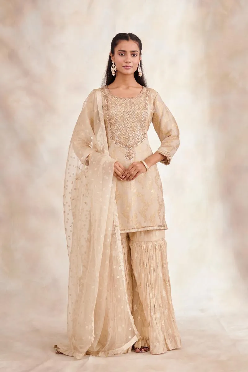 Beige Banarasi Garara Suit Set