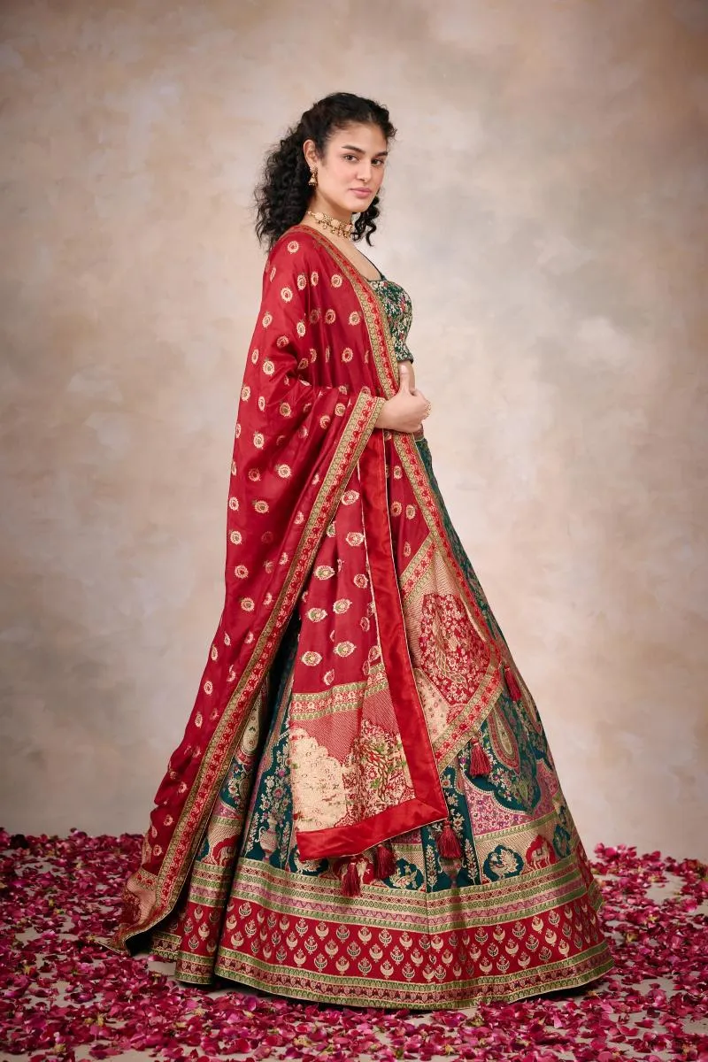 Cypress Green Banarasi Silk Lehenga