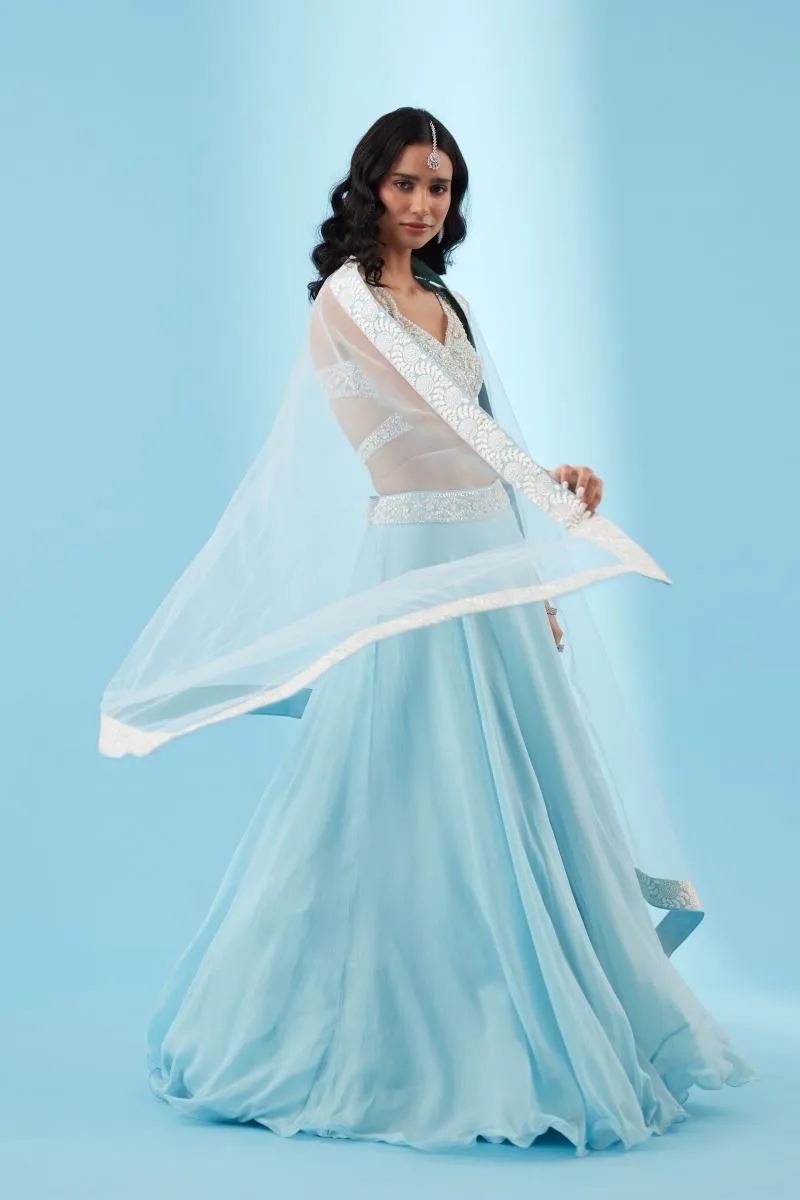 Arctic Blue Organza Lehenga