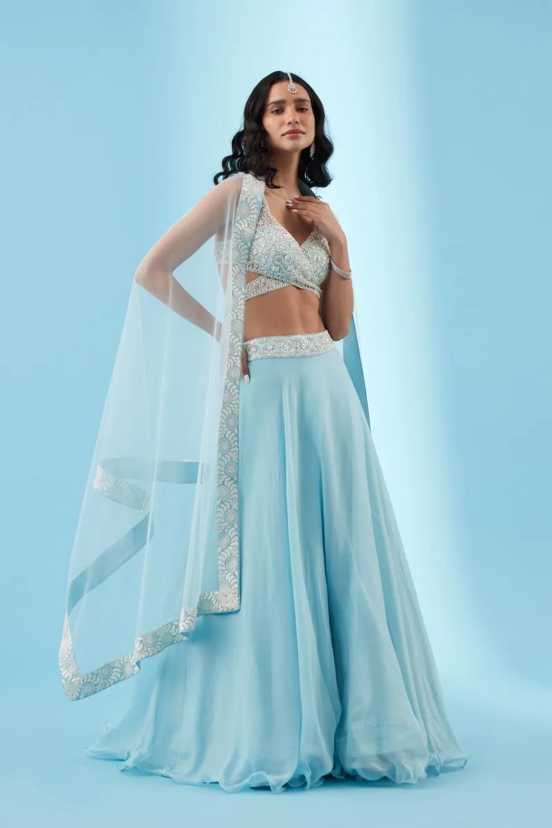 Arctic Blue Organza Lehenga