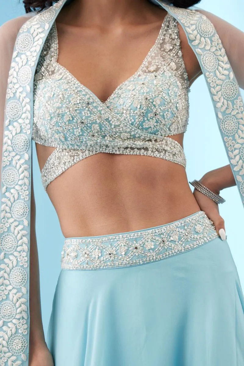 Arctic Blue Organza Lehenga