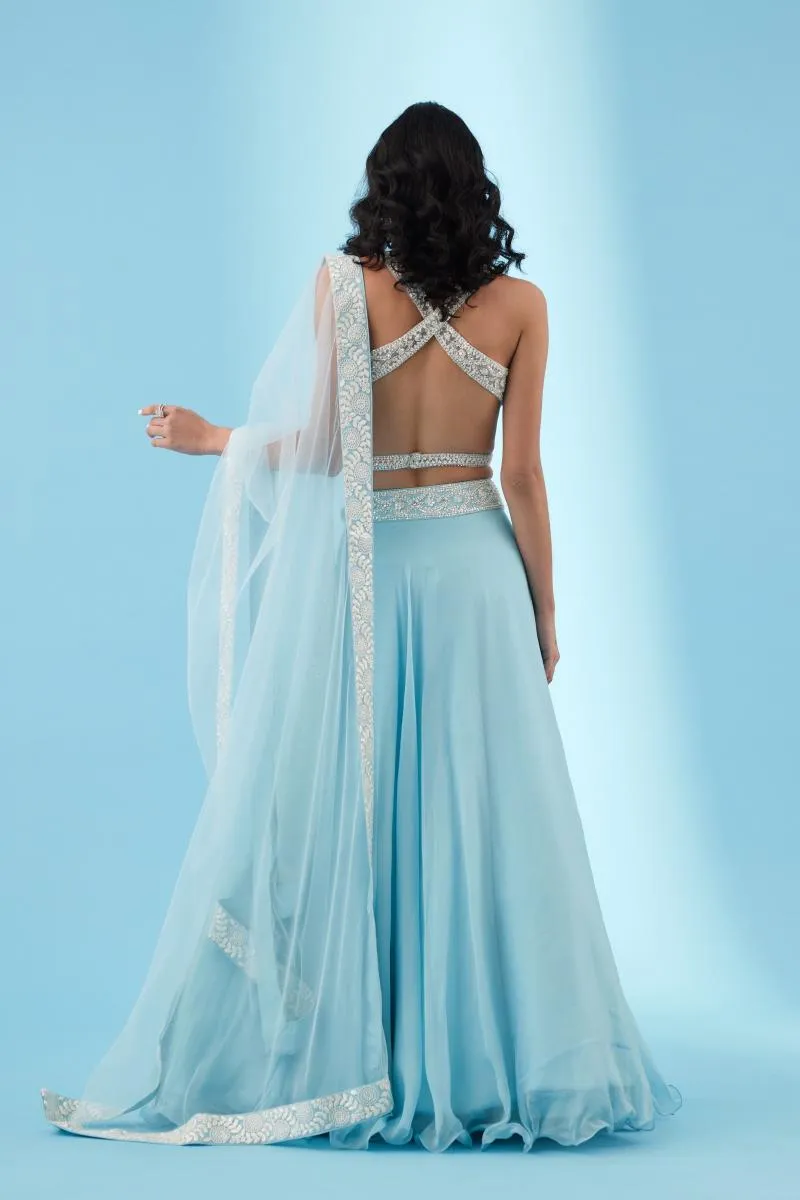Arctic Blue Organza Lehenga