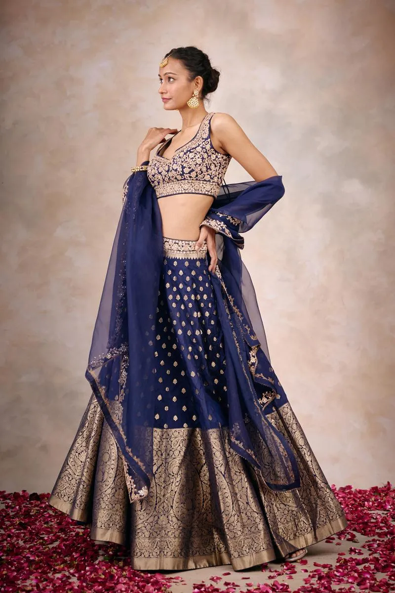 Persian Blue Banarasi Silk Lehenga