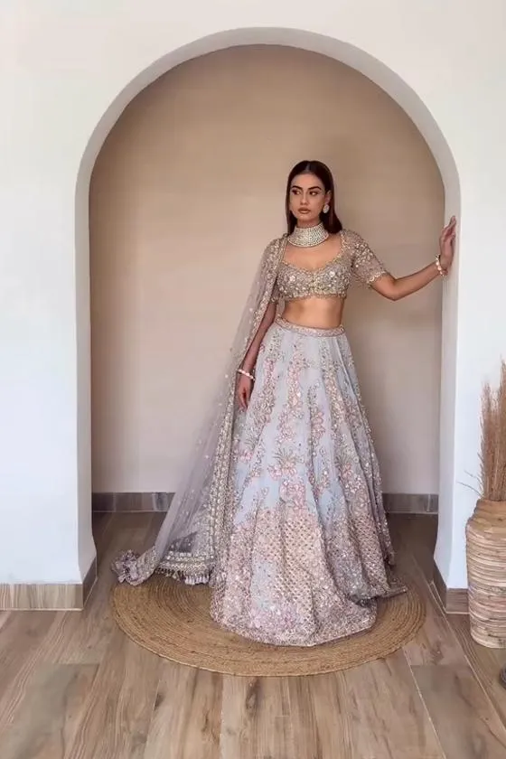 Ice grey organza Lehenga Set