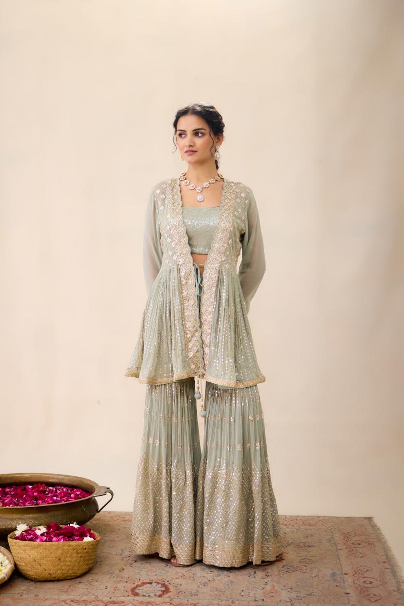 Light Green Sharara Set Frontier Raas