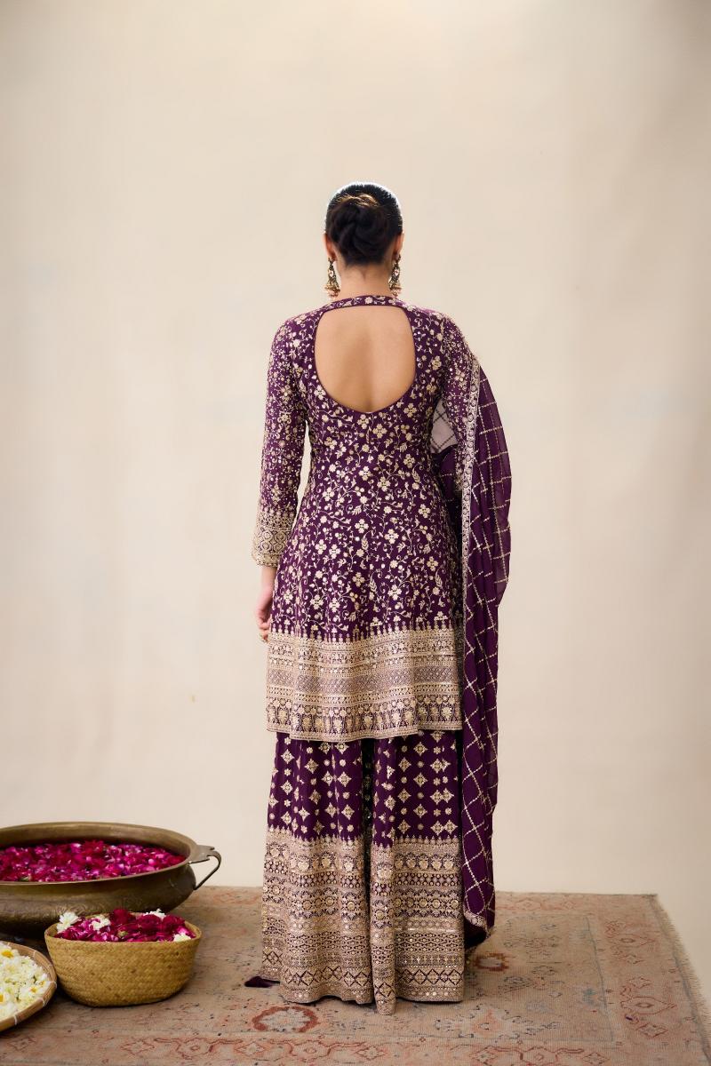 Mustard Purple Sharara Set