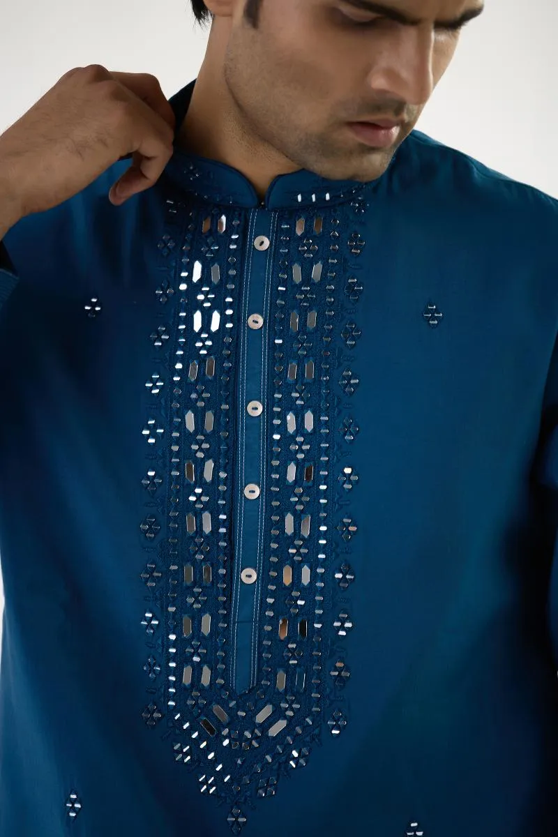 Cobalt Blue Cotton Mirror Kurta Set