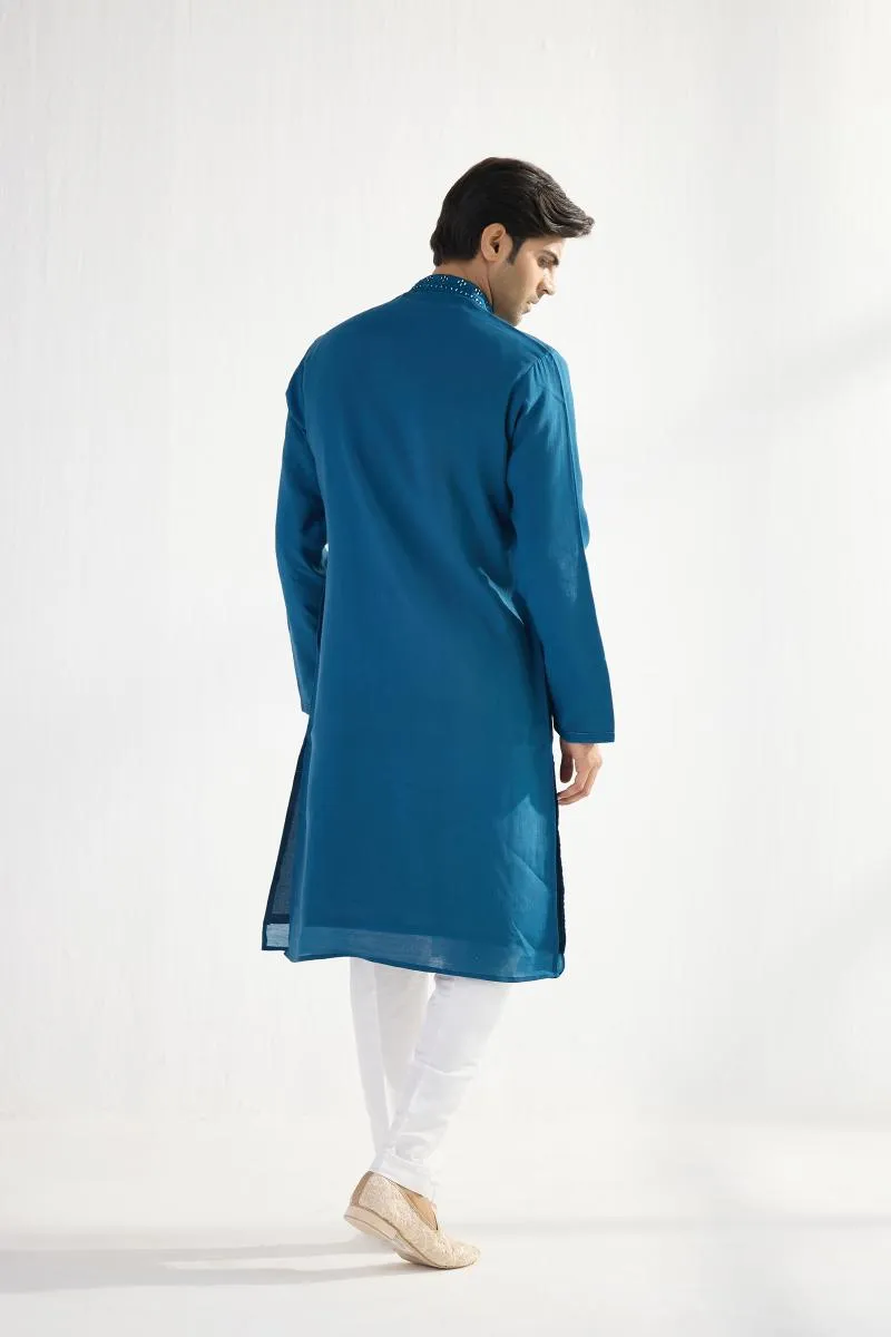 Cobalt Blue Cotton Mirror Kurta Set