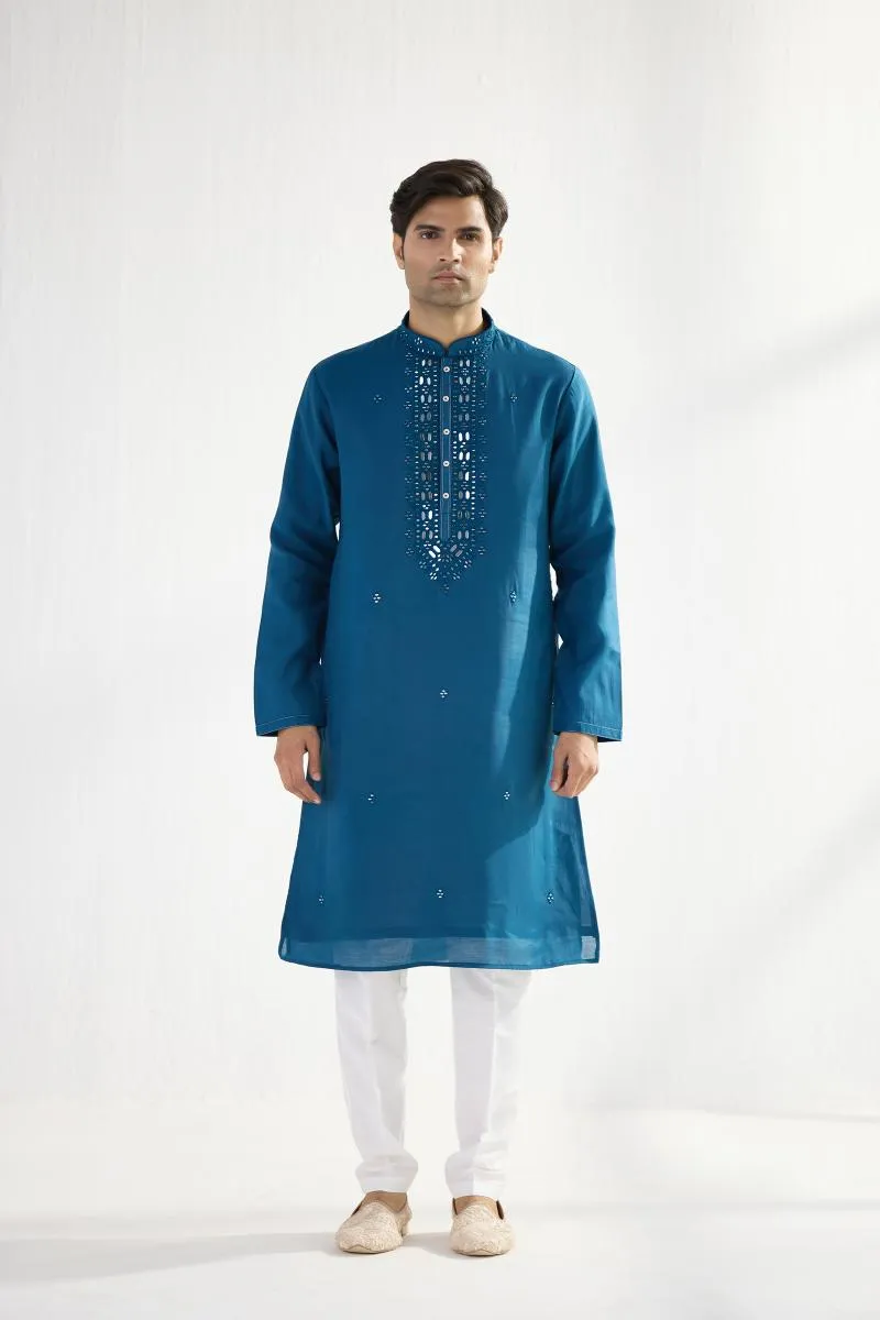 Cobalt Blue Cotton Mirror Kurta Set