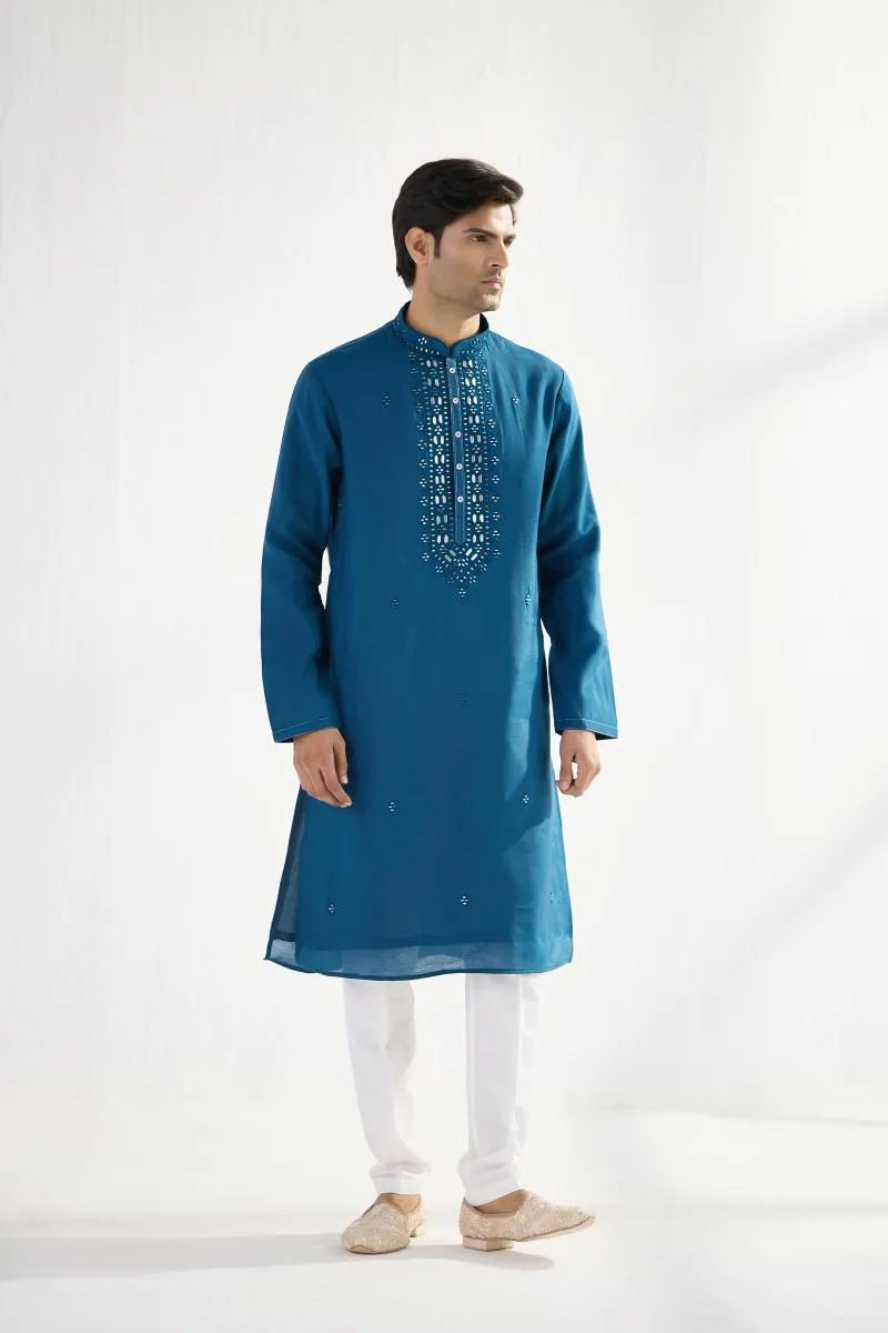 Cobalt Blue Cotton Mirror Kurta Set